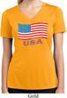 Distressed USA Flag Ladies Moisture Wicking V-neck Shirt