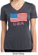 Distressed USA Flag Ladies Moisture Wicking V-neck Shirt