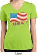 Distressed USA Flag Ladies Moisture Wicking V-neck Shirt