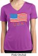 Distressed USA Flag Ladies Moisture Wicking V-neck Shirt