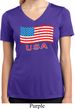 Distressed USA Flag Ladies Moisture Wicking V-neck Shirt