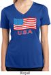 Distressed USA Flag Ladies Moisture Wicking V-neck Shirt