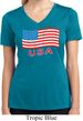 Distressed USA Flag Ladies Moisture Wicking V-neck Shirt
