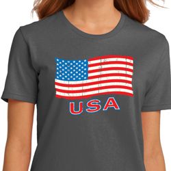 Distressed USA Flag Ladies Organic Shirt