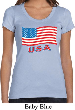 Distressed USA Flag Ladies Scoop Neck Shirt