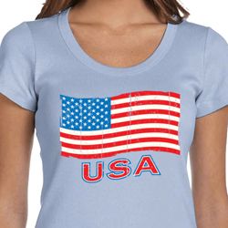 Distressed USA Flag Ladies Scoop Neck Shirt