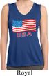 Distressed USA Flag Ladies Sleeveless Moisture Wicking Shirt