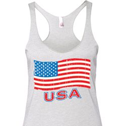 Distressed USA Flag Ladies Tri Blend Racerback Tank Top