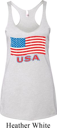 Distressed USA Flag Ladies Tri Blend Racerback Tank Top
