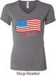 Distressed USA Flag Ladies V-neck Shirt