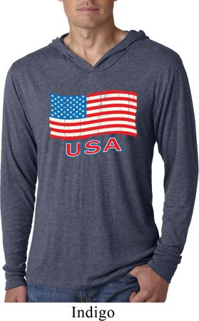 Distressed USA Flag Lightweight Hoodie Shirt