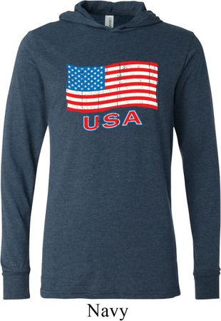 Distressed USA Flag Lightweight Hoodie Tee