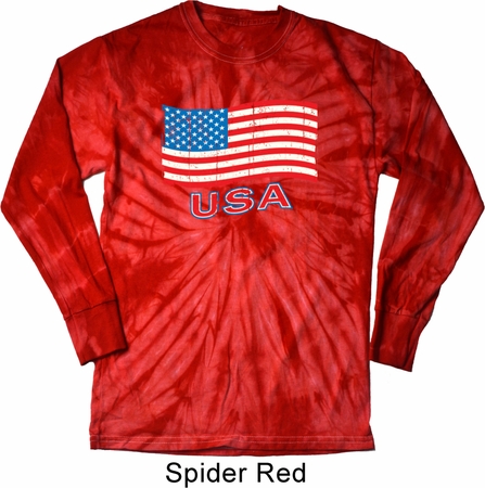 Distressed USA Flag Long Sleeve Tie Dye Shirt