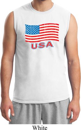 Distressed USA Flag Mens Muscle Shirt