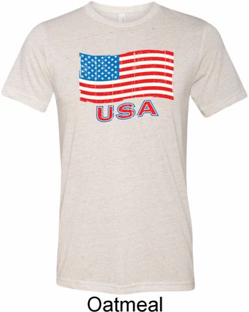 Distressed USA Flag Mens Tri Blend Crewneck Shirt