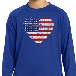 Distressed USA Heart Kids Dry Wicking Long Sleeve Shirt