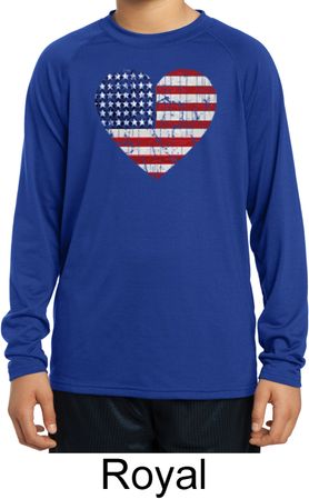 Distressed USA Heart Kids Dry Wicking Long Sleeve Shirt