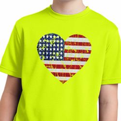 Distressed USA Heart Kids Moisture Wicking Shirt