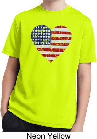 Distressed USA Heart Kids Moisture Wicking Shirt