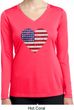 Distressed USA Heart Ladies Dry Wicking Long Sleeve Shirt