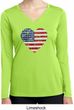Distressed USA Heart Ladies Dry Wicking Long Sleeve Shirt