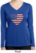 Distressed USA Heart Ladies Dry Wicking Long Sleeve Shirt