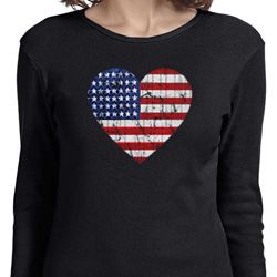 Distressed USA Heart Ladies Long Sleeve Shirt