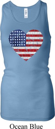 Distressed USA Heart Ladies Longer Length Racerback Tank Top