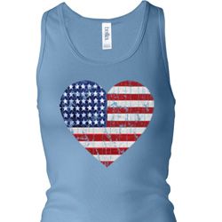 Distressed USA Heart Ladies Longer Length Racerback Tank Top