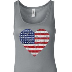 Distressed USA Heart Ladies Longer Length Tank Top
