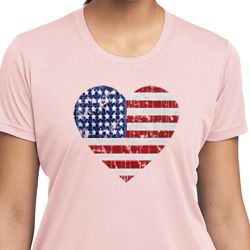 Distressed USA Heart Ladies Moisture Wicking Shirt