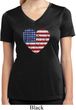 Distressed USA Heart Ladies Moisture Wicking V-neck Shirt