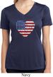 Distressed USA Heart Ladies Moisture Wicking V-neck Shirt