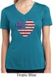 Distressed USA Heart Ladies Moisture Wicking V-neck Shirt