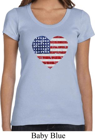 Distressed USA Heart Ladies Scoop Neck Shirt