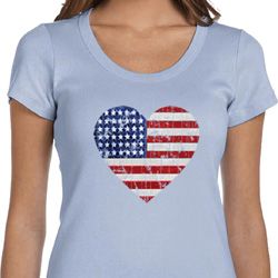 Distressed USA Heart Ladies Scoop Neck Shirt