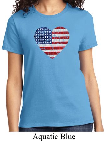 Distressed USA Heart Ladies Shirt