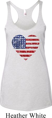 Distressed USA Heart Ladies Tri Blend Racerback Tank Top