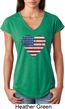 Distressed USA Heart Ladies Tri Blend V-Neck Shirt
