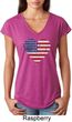 Distressed USA Heart Ladies Tri Blend V-Neck Shirt