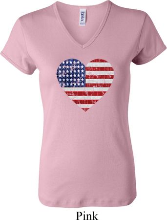 Distressed USA Heart Ladies V-neck Shirt