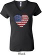 Distressed USA Heart Ladies V-neck Shirt