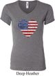 Distressed USA Heart Ladies V-neck Shirt