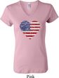Distressed USA Heart Ladies V-neck Shirt