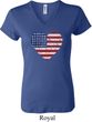 Distressed USA Heart Ladies V-neck Shirt