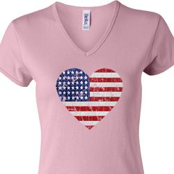 Distressed USA Heart Ladies V-neck Shirt