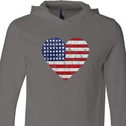 Distressed USA Heart Lightweight Hoodie Tee