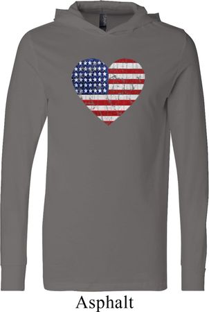 Distressed USA Heart Lightweight Hoodie Tee
