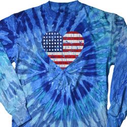 Distressed USA Heart Long Sleeve Tie Dye Shirt