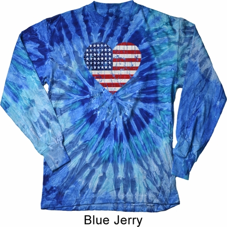 Distressed USA Heart Long Sleeve Tie Dye Shirt